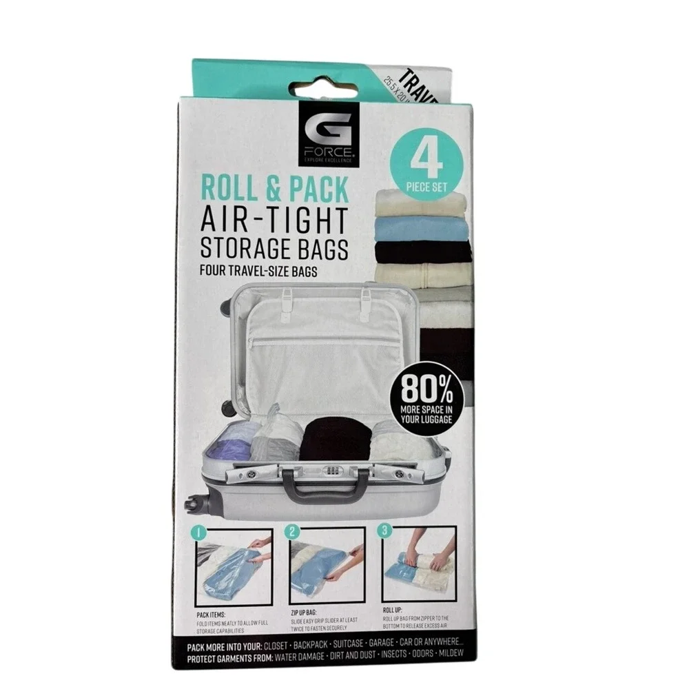 G Force Roll & Pack Air-Tight Storage Bags Unisex OS Clear New 4 Piece Set 5160